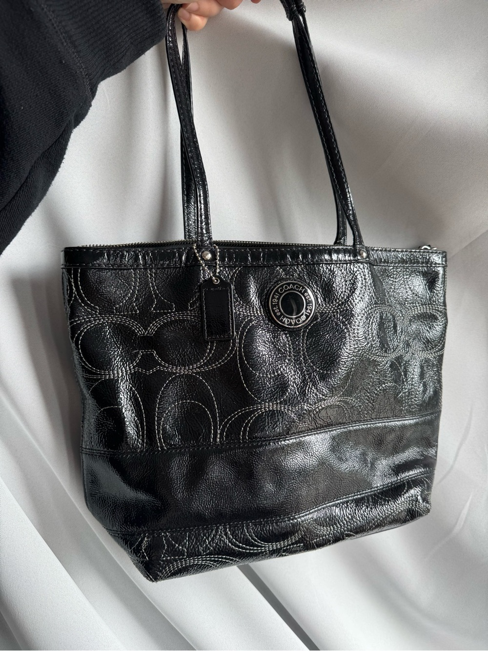 Coach Black Patent Leather Signature Tote